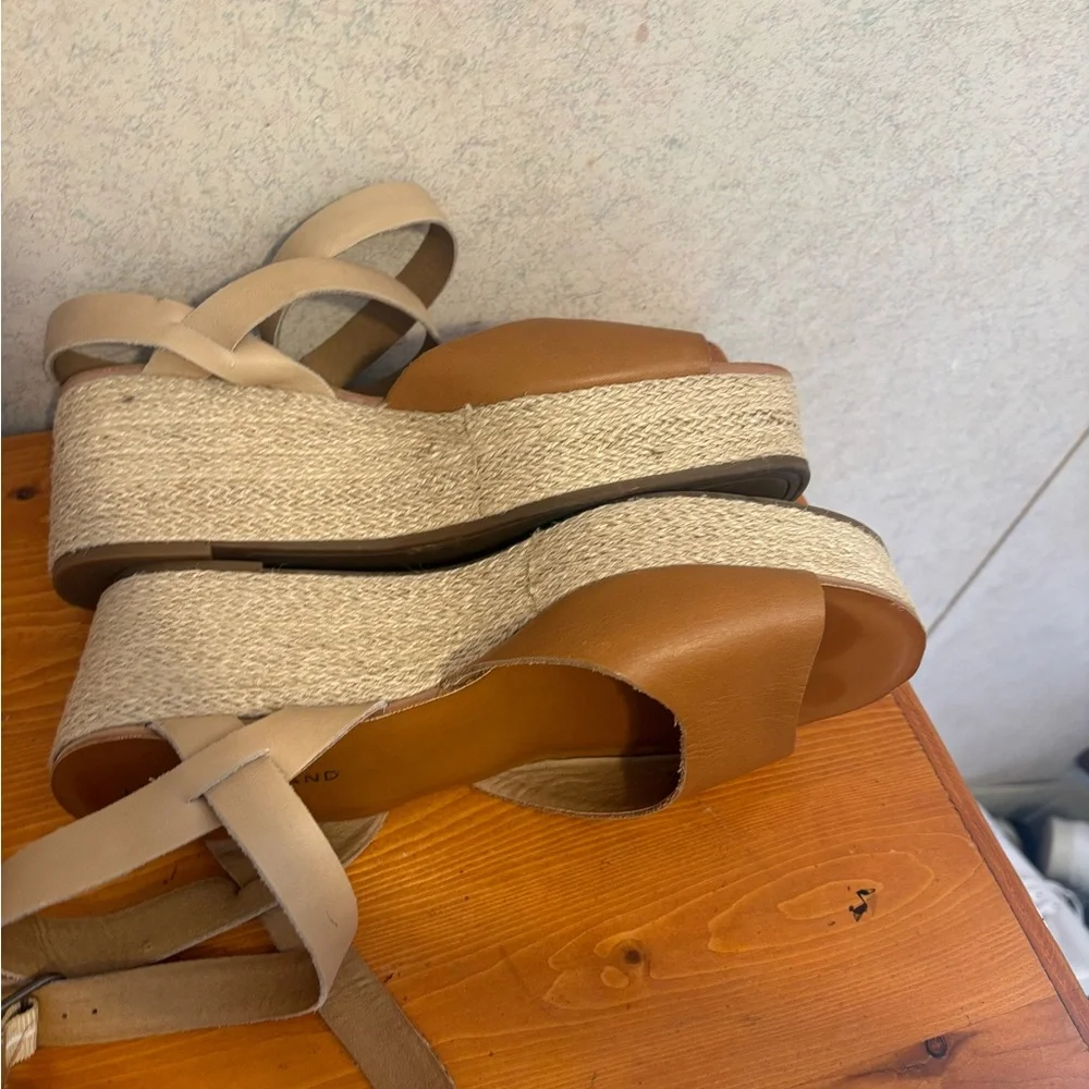 Lucky Brand Ginny Women's Tan Leather Espadrille Platform Sandals heel size 11